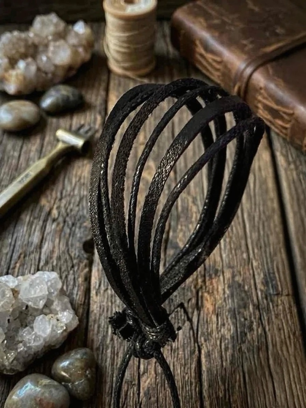 Hand Crafted Black Multi-Strand Leather Bracelet